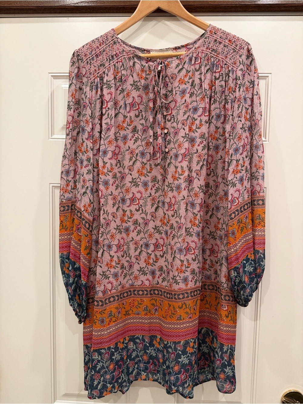 Johnny Was Jade Maha Mini Dress Tunic Smocked Long Sleeve Floral with Border - Picture 7 of 11
